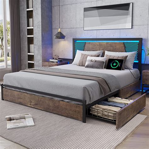 prada led queen bed|Flynama Black+Brown Queen Wood and Metal Bed Frame with .